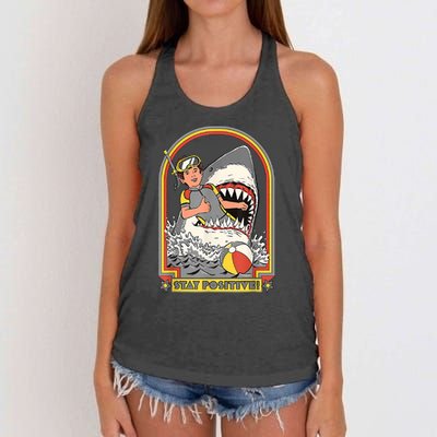 Stay Positive Shark Attack Vintage Retro Comedy Funny Gift Women's Knotted Racerback Tank