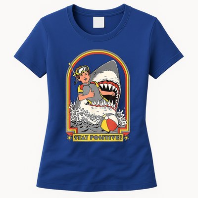 Stay Positive Shark Attack Vintage Retro Comedy Funny Gift Womens T-Shirt