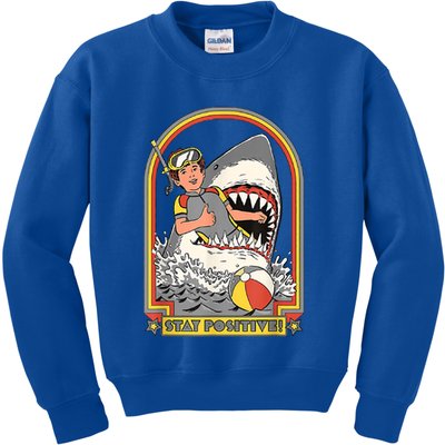 Stay Positive Shark Attack Vintage Retro Comedy Funny Gift Kids Sweatshirt