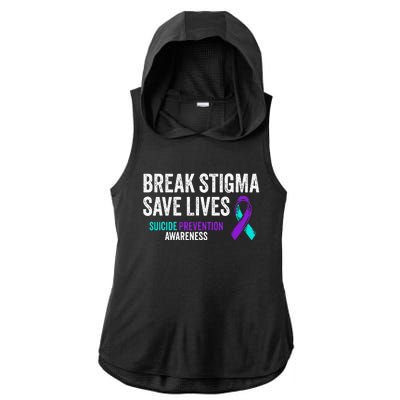 Suicide Prevention Support Break Stigma Suicide Awareness Ladies PosiCharge Tri-Blend Wicking Draft Hoodie Tank