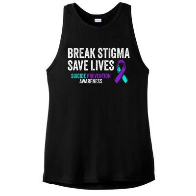 Suicide Prevention Support Break Stigma Suicide Awareness Ladies PosiCharge Tri-Blend Wicking Tank