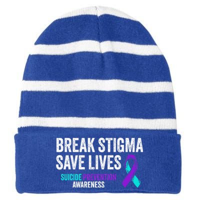 Suicide Prevention Support Break Stigma Suicide Awareness Striped Beanie with Solid Band