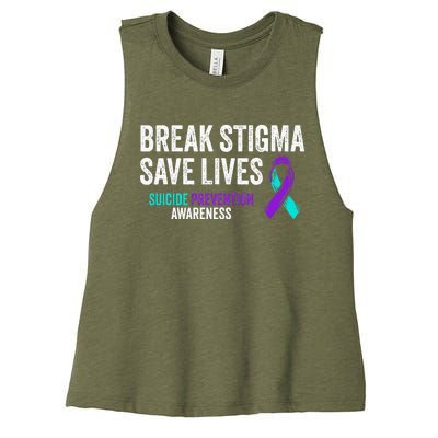 Suicide Prevention Support Break Stigma Suicide Awareness Women's Racerback Cropped Tank