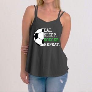 Soccer Player Soccer Lover Eat Sleep Soccer Repeat Women's Strappy Tank