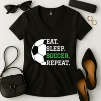Soccer Player Soccer Lover Eat Sleep Soccer Repeat Women's V-Neck T-Shirt