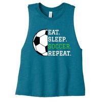 Soccer Player Soccer Lover Eat Sleep Soccer Repeat Women's Racerback Cropped Tank