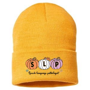 Slp Pumpkin Speech Language Pathologist Grade Fall Autumn Sustainable Knit Beanie