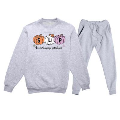 Slp Pumpkin Speech Language Pathologist Grade Fall Autumn Premium Crewneck Sweatsuit Set