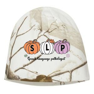 Slp Pumpkin Speech Language Pathologist Grade Fall Autumn Kati - Camo Knit Beanie