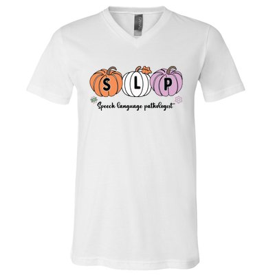 Slp Pumpkin Speech Language Pathologist Grade Fall Autumn V-Neck T-Shirt