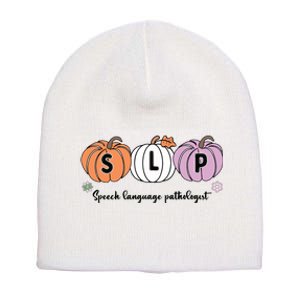 Slp Pumpkin Speech Language Pathologist Grade Fall Autumn Short Acrylic Beanie