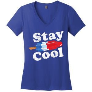 Summer Popsicle Stay Cool Funny Bomb Retro 80s Pop Gift Women's V-Neck T-Shirt