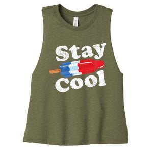 Summer Popsicle Stay Cool Funny Bomb Retro 80s Pop Gift Women's Racerback Cropped Tank