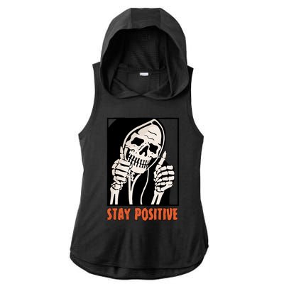 Stay Positive Skeleton Halloween Day Retro Halloween Ladies PosiCharge Tri-Blend Wicking Draft Hoodie Tank