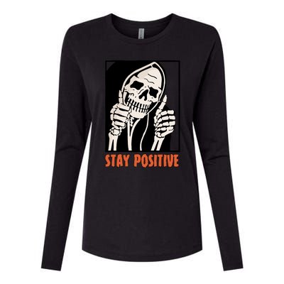 Stay Positive Skeleton Halloween Day Retro Halloween Womens Cotton Relaxed Long Sleeve T-Shirt