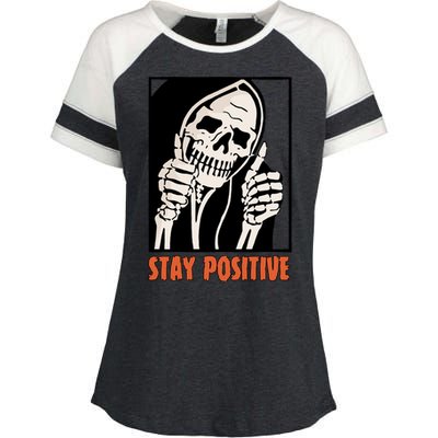 Stay Positive Skeleton Halloween Day Retro Halloween Enza Ladies Jersey Colorblock Tee