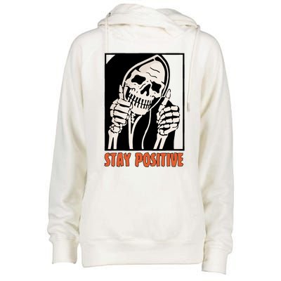 Stay Positive Skeleton Halloween Day Retro Halloween Womens Funnel Neck Pullover Hood