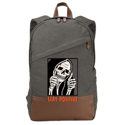 Stay Positive Skeleton Halloween Day Retro Halloween Cotton Canvas Backpack