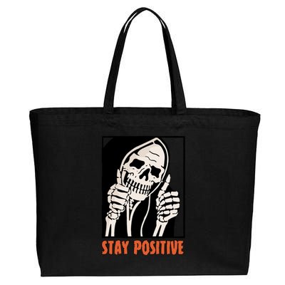 Stay Positive Skeleton Halloween Day Retro Halloween Cotton Canvas Jumbo Tote