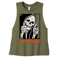 Stay Positive Skeleton Halloween Day Retro Halloween Women's Racerback Cropped Tank