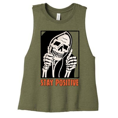 Stay Positive Skeleton Halloween Day Retro Halloween Women's Racerback Cropped Tank