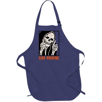 Stay Positive Skeleton Halloween Day Retro Halloween Full-Length Apron With Pockets