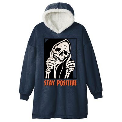 Stay Positive Skeleton Halloween Day Retro Halloween Hooded Wearable Blanket