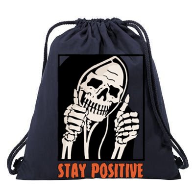 Stay Positive Skeleton Halloween Day Retro Halloween Drawstring Bag