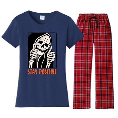 Stay Positive Skeleton Halloween Day Retro Halloween Women's Flannel Pajama Set