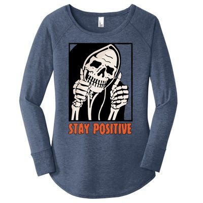 Stay Positive Skeleton Halloween Day Retro Halloween Women's Perfect Tri Tunic Long Sleeve Shirt