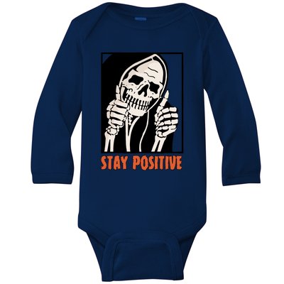 Stay Positive Skeleton Halloween Day Retro Halloween Baby Long Sleeve Bodysuit