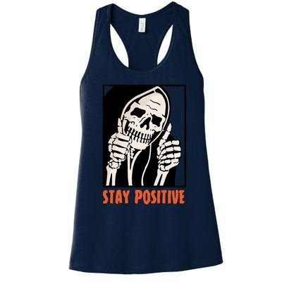 Stay Positive Skeleton Halloween Day Retro Halloween Women's Racerback Tank