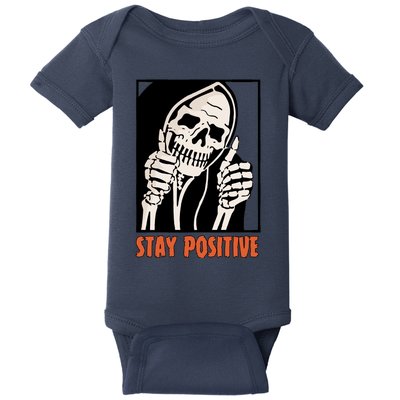 Stay Positive Skeleton Halloween Day Retro Halloween Baby Bodysuit