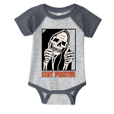 Stay Positive Skeleton Halloween Day Retro Halloween Infant Baby Jersey Bodysuit