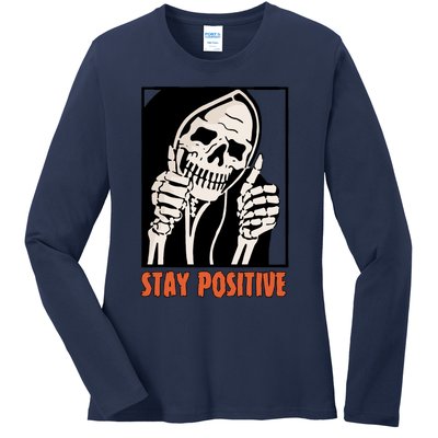 Stay Positive Skeleton Halloween Day Retro Halloween Ladies Long Sleeve Shirt