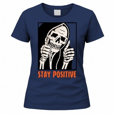 Stay Positive Skeleton Halloween Day Retro Halloween Women's T-Shirt