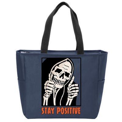 Stay Positive Skeleton Halloween Day Retro Halloween Zip Tote Bag