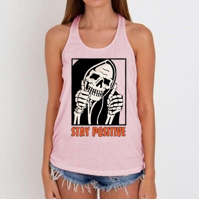 Stay Positive Skeleton Halloween Day Retro Halloween Women's Knotted Racerback Tank