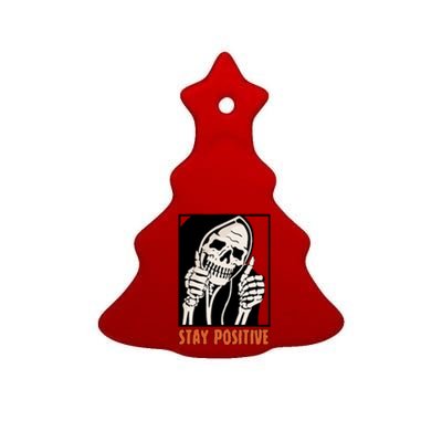 Stay Positive Skeleton Halloween Day Retro Halloween Ceramic Tree Ornament