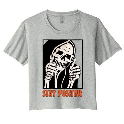 Stay Positive Skeleton Halloween Day Retro Halloween Women's Crop Top Tee