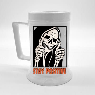 Stay Positive Skeleton Halloween Day Retro Halloween Beer Stein