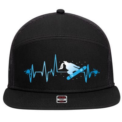 Snowboard Print Snowboard Heart Beat Ski Season Gift 7 Panel Mesh Trucker Snapback Hat