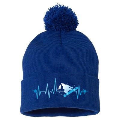 Snowboard Print Snowboard Heart Beat Ski Season Gift Pom Pom 12in Knit Beanie