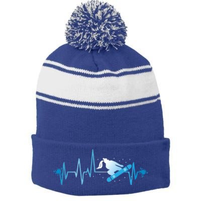 Snowboard Print Snowboard Heart Beat Ski Season Gift Stripe Pom Pom Beanie