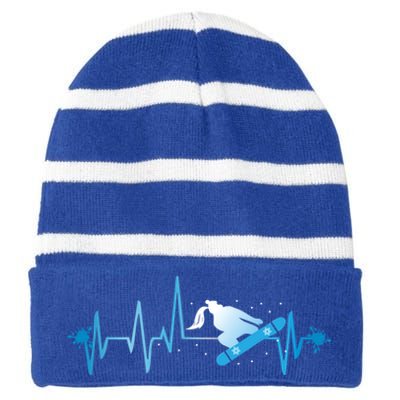 Snowboard Print Snowboard Heart Beat Ski Season Gift Striped Beanie with Solid Band