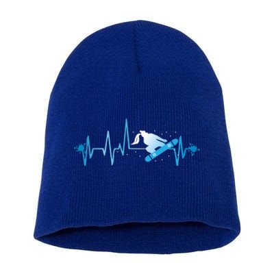 Snowboard Print Snowboard Heart Beat Ski Season Gift Short Acrylic Beanie