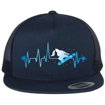 Snowboard Print Snowboard Heart Beat Ski Season Gift Flat Bill Trucker Hat