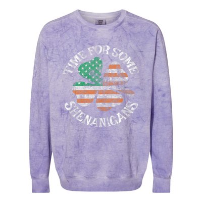 St. Patrick S Time For Some Shenanigans Irish American Flag Colorblast Crewneck Sweatshirt