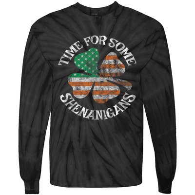 St. Patrick S Time For Some Shenanigans Irish American Flag Tie-Dye Long Sleeve Shirt