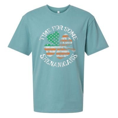 St. Patrick S Time For Some Shenanigans Irish American Flag Sueded Cloud Jersey T-Shirt